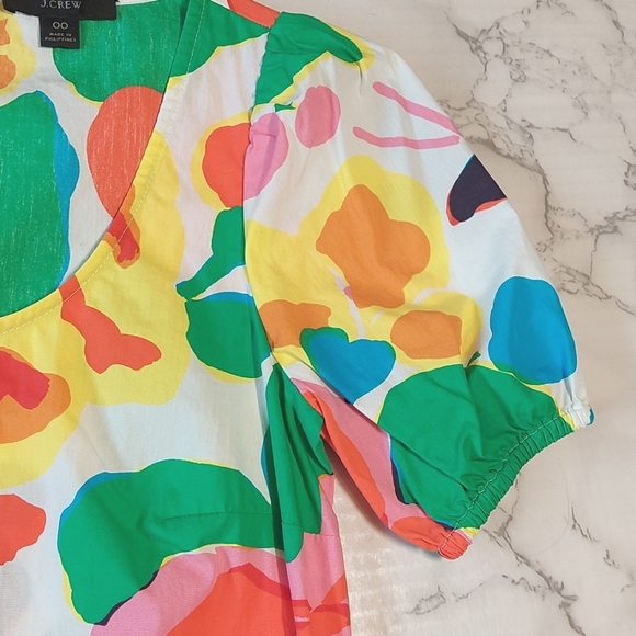 J Crew puff sleeve cotton Ratti Jardin floral top, Size 00 - Picture 5 of 8